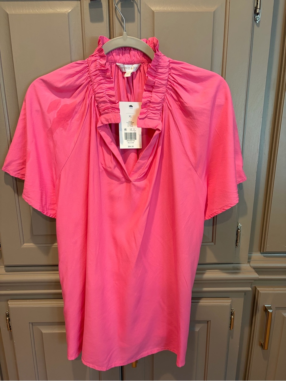 crown & ivy Pink Ruffle-Trim Peasant Blouse